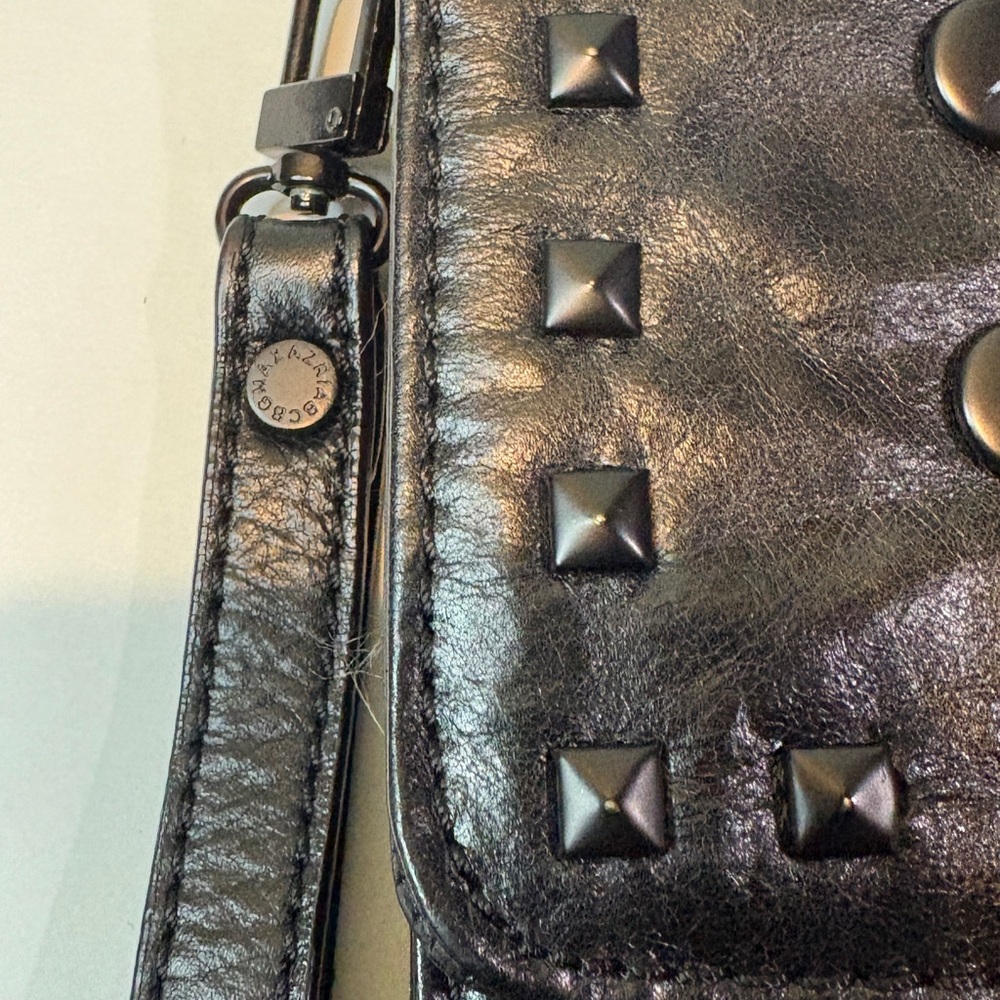 BCBGMaxAzria Black Studded Leather Fold-Over Clutch/Wristlet Rock Chic Bag - Picture 5 of 9